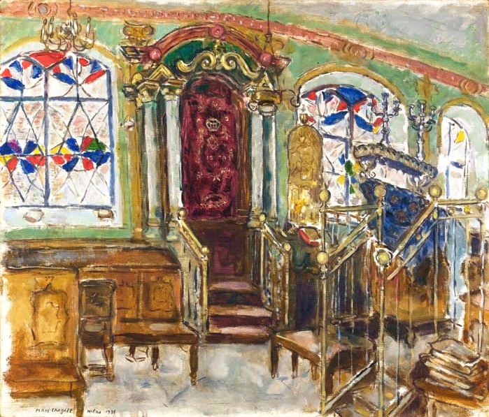 The interior of the Gaon's Kloyz painted by Mark Chagall in 1935.